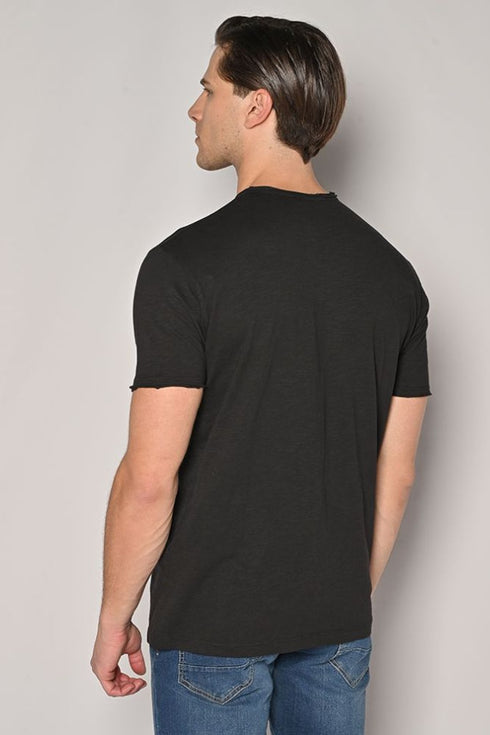 Ανδρικό T-Shirt Μαύρο με Κουμπιά Camaro