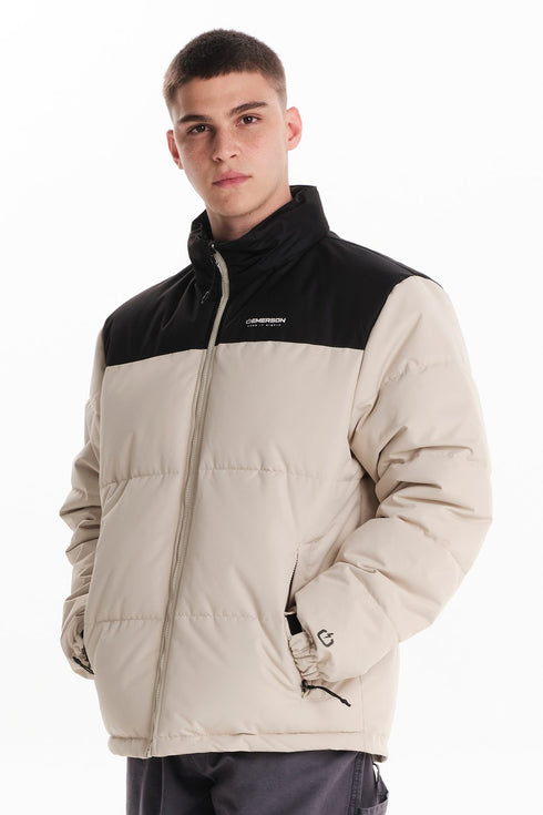 Ανδρικό Μπουφάν Puffer Εκρού-Μαύρο Emerson