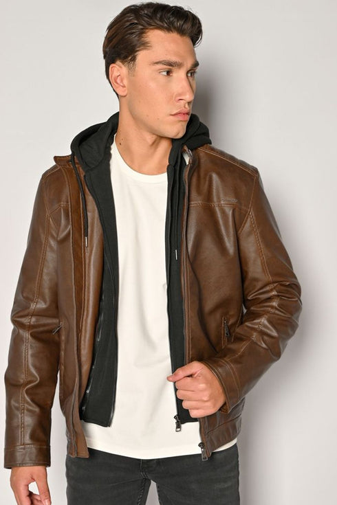 Ανδρικό Μπουφάν Δερματίνη Καφέ Camaro