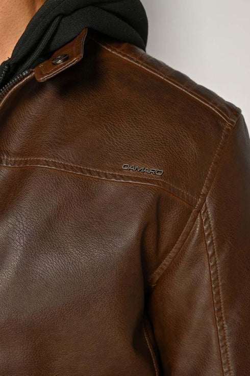 Ανδρικό Μπουφάν Δερματίνη Καφέ Camaro