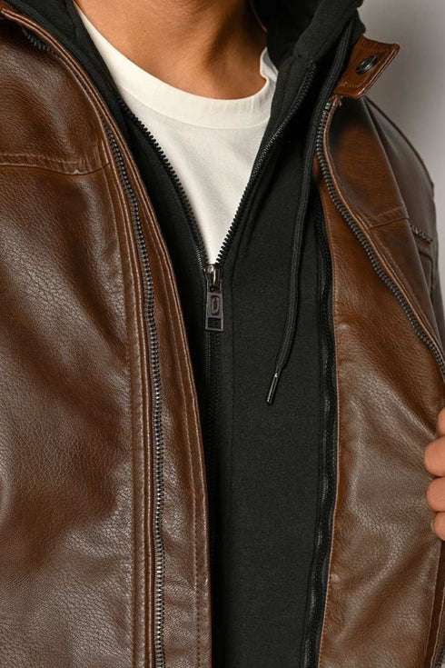 Ανδρικό Μπουφάν Δερματίνη Καφέ Camaro