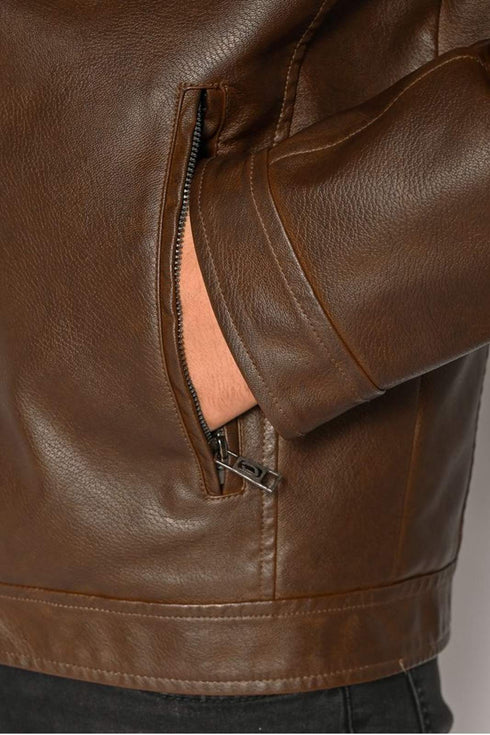 Ανδρικό Μπουφάν Δερματίνη Καφέ Camaro