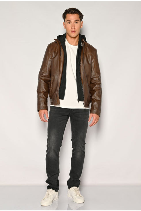 Ανδρικό Μπουφάν Δερματίνη Καφέ Camaro