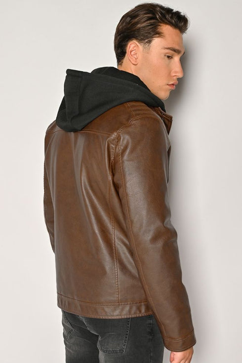 Ανδρικό Μπουφάν Δερματίνη Καφέ Camaro