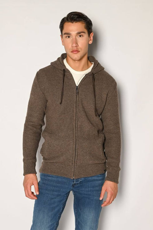 Ανδρική Πλεκτή Ζακέτα με Κουκούλα Χρώμα Πούρο Camaro