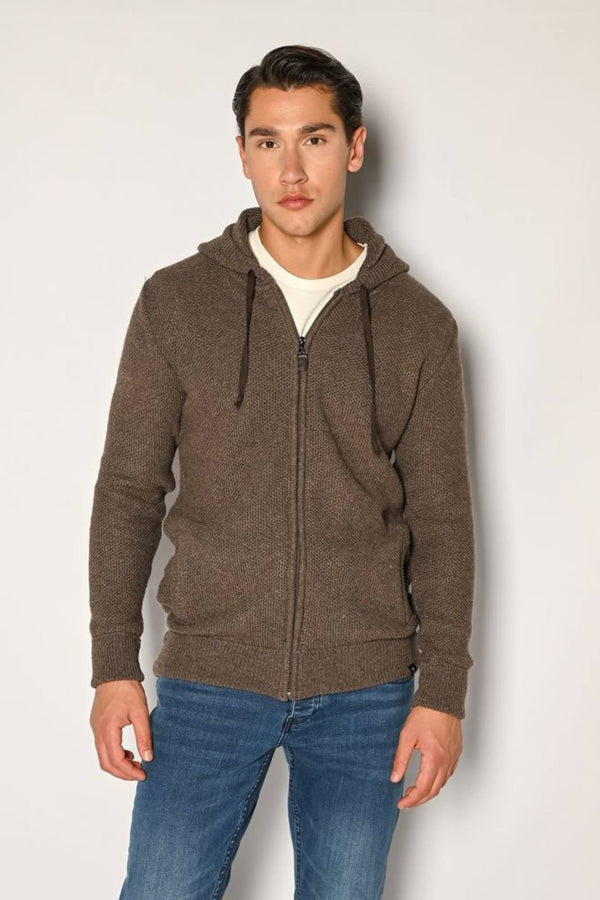 Ανδρική Πλεκτή Ζακέτα με Κουκούλα Χρώμα Πούρο Camaro