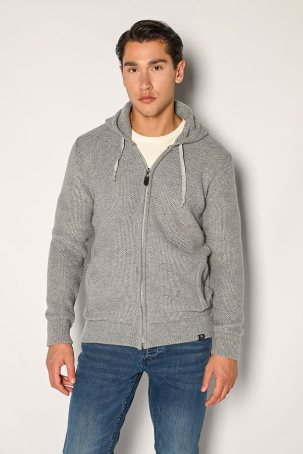 Ανδρική Πλεκτή Ζακέτα με Κουκούλα Γκρι Camaro