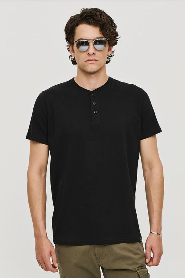 Ανδρικό T-Shirt με Κουμπάκια στο Λαιμό Μαύρο Brokers