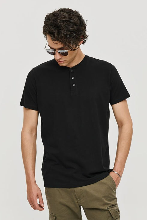 Ανδρικό T-Shirt με Κουμπάκια στο Λαιμό Μαύρο Brokers