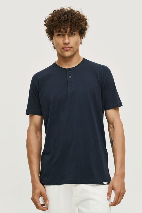 Ανδρικό T-Shirt με Κουμπάκια στο Λαιμό Μπλε Brokers