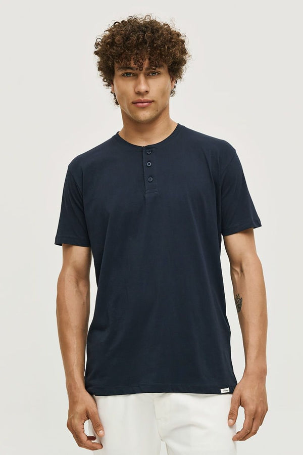 Ανδρικό T-Shirt με Κουμπάκια στο Λαιμό Μπλε Brokers