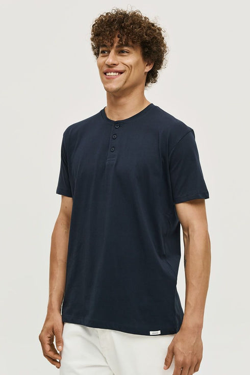 Ανδρικό T-Shirt με Κουμπάκια στο Λαιμό Μπλε Brokers