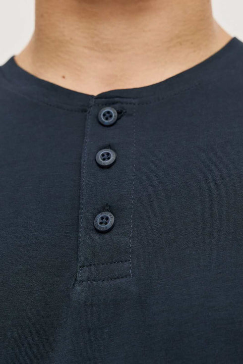 Ανδρικό T-Shirt με Κουμπάκια στο Λαιμό Μπλε Brokers