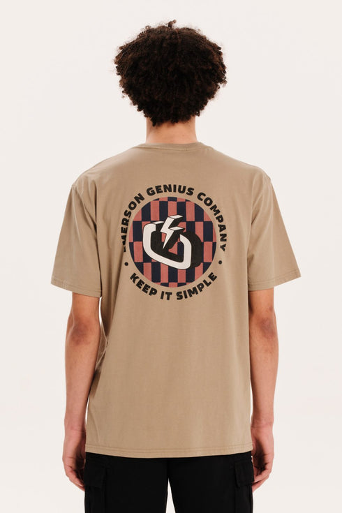 Emerson Ανδρικό Κοντομάνικο T-Shirt με Τύπωμα στην Πλάτη Μπεζ