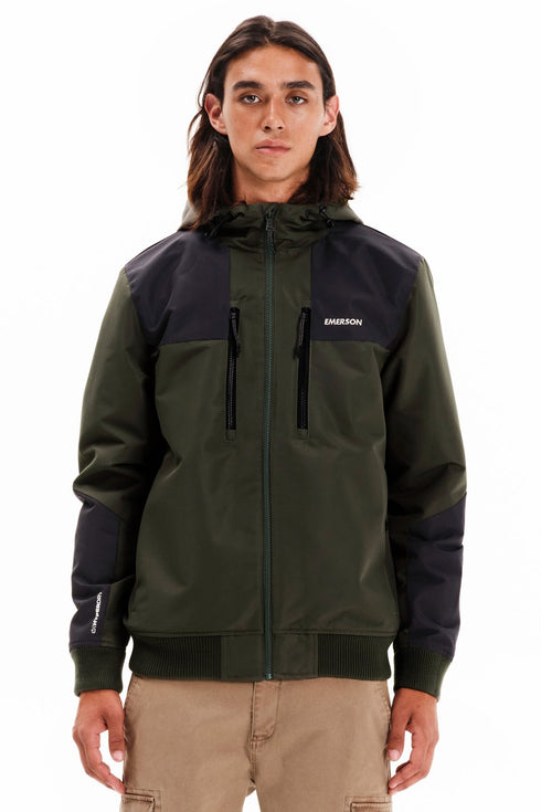 Emerson Ανδρικό Μπουφάν με Κουκούλα Λαδί-Μαύρο