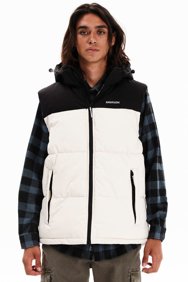 Emerson Ανδρικό Αμάνικο Μπουφάν με Κουκούλα Εκρού