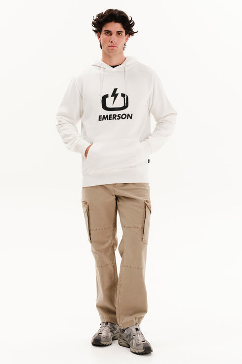 Ανδρικό Φούτερ με Κουκούλα Λευκό Logo Emerson