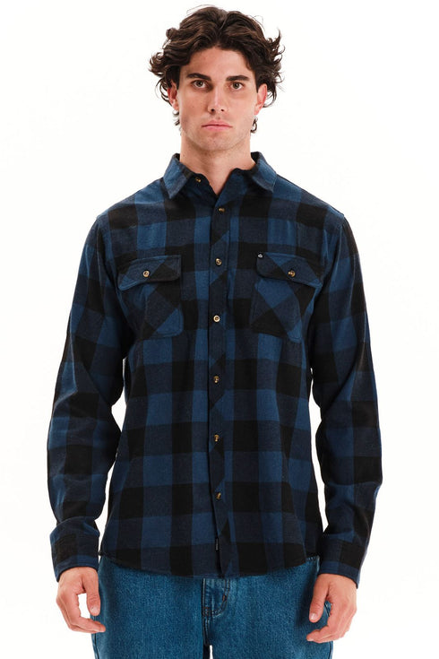 Emerson Ανδρικό Φανελένιο Πουκάμισο Μπλε-Μαύρο Emerson