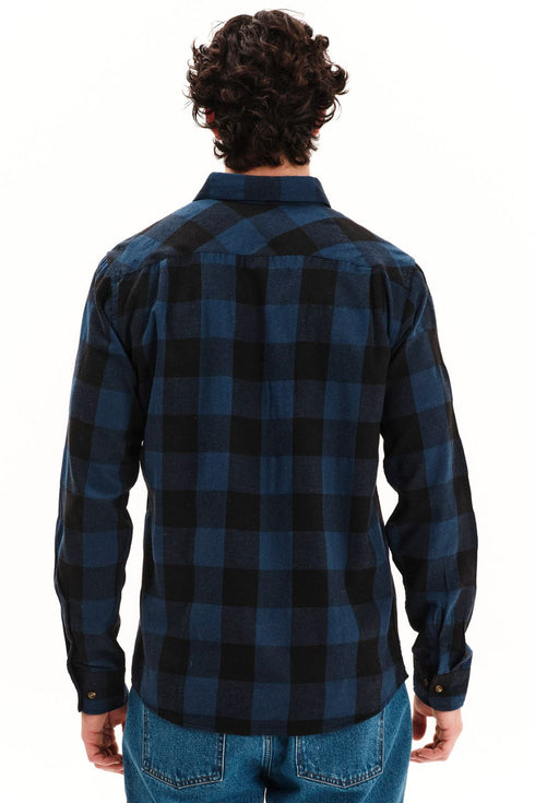 Emerson Ανδρικό Φανελένιο Πουκάμισο Μπλε-Μαύρο Emerson