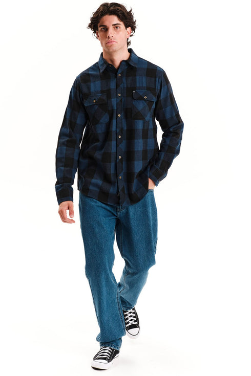 Emerson Ανδρικό Φανελένιο Πουκάμισο Μπλε-Μαύρο Emerson