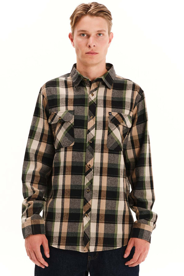 Emerson Ανδρικό Φανελένιο Πουκάμισο Μπεζ-Πράσινο Καρό