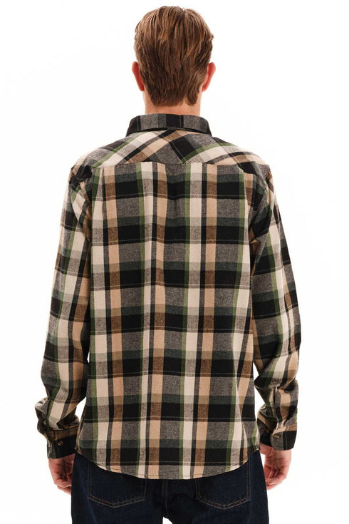 Emerson Ανδρικό Φανελένιο Πουκάμισο Μπεζ-Πράσινο Καρό