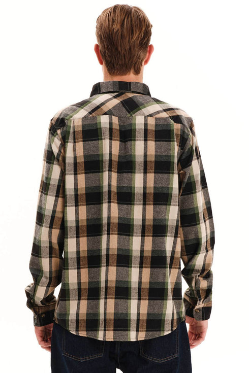 Emerson Ανδρικό Φανελένιο Πουκάμισο Μπεζ-Πράσινο Καρό