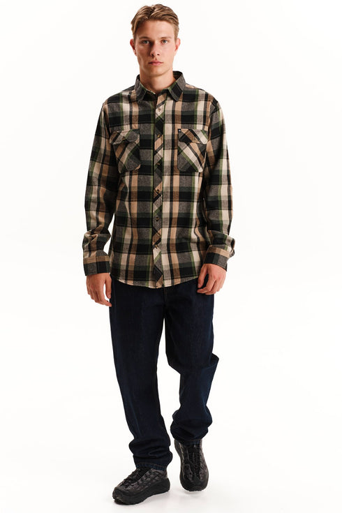 Emerson Ανδρικό Φανελένιο Πουκάμισο Μπεζ-Πράσινο Καρό