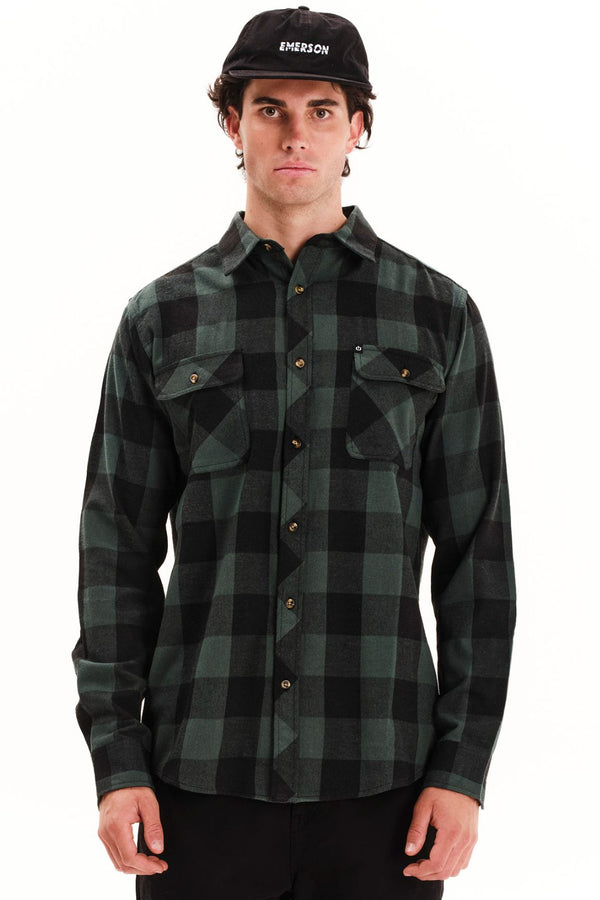 Emerson Ανδρικό Φανελένιο Πουκάμισο Μαύρο-Πράσινο Emerson
