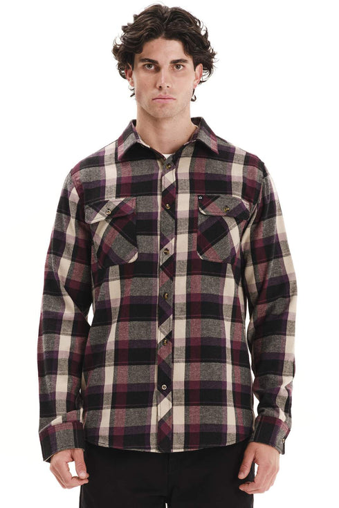 Emerson Ανδρικό Φανελένιο Πουκάμισο Μπορντό-Μαύρο