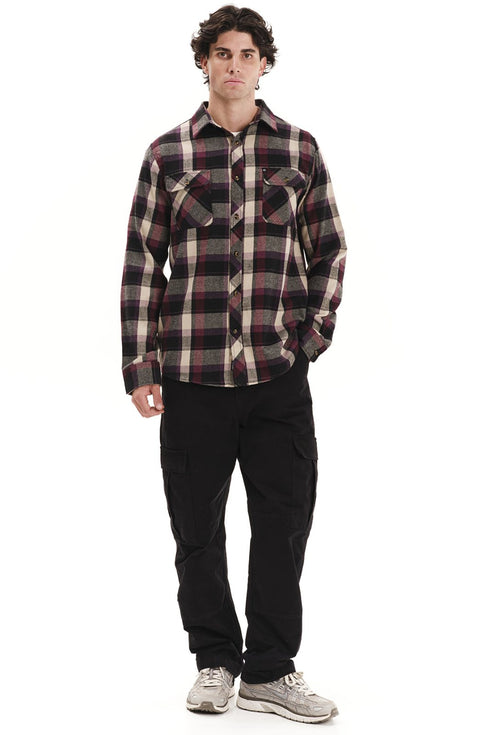 Emerson Ανδρικό Φανελένιο Πουκάμισο Μπορντό-Μαύρο