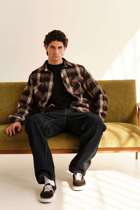 Emerson Ανδρικό Φανελένιο Πουκάμισο Μπορντό-Μαύρο