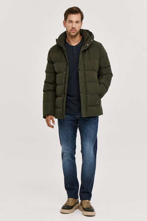 Ανδρικό Puffer Μπουφάν με Κουκούλα Χακί Camaro