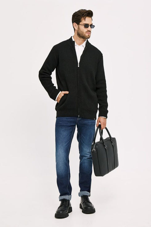 Ανδρική Πλεκτή Ζακέτα Χρώμα Μαύρο Camaro