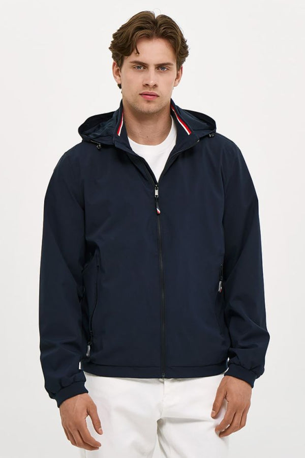 Brokers Ανδρικό Ανοιξιάτικο Μπουφάν Μπλε με Κουκούλα