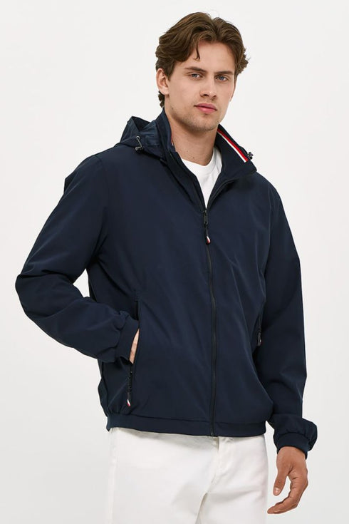 Brokers Ανδρικό Ανοιξιάτικο Μπουφάν Μπλε με Κουκούλα