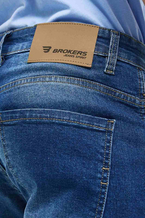 Brokers Ανδρικό Τζιν Παντελόνι Στενή Γραμμή Μπλε με Ξέβαμμα