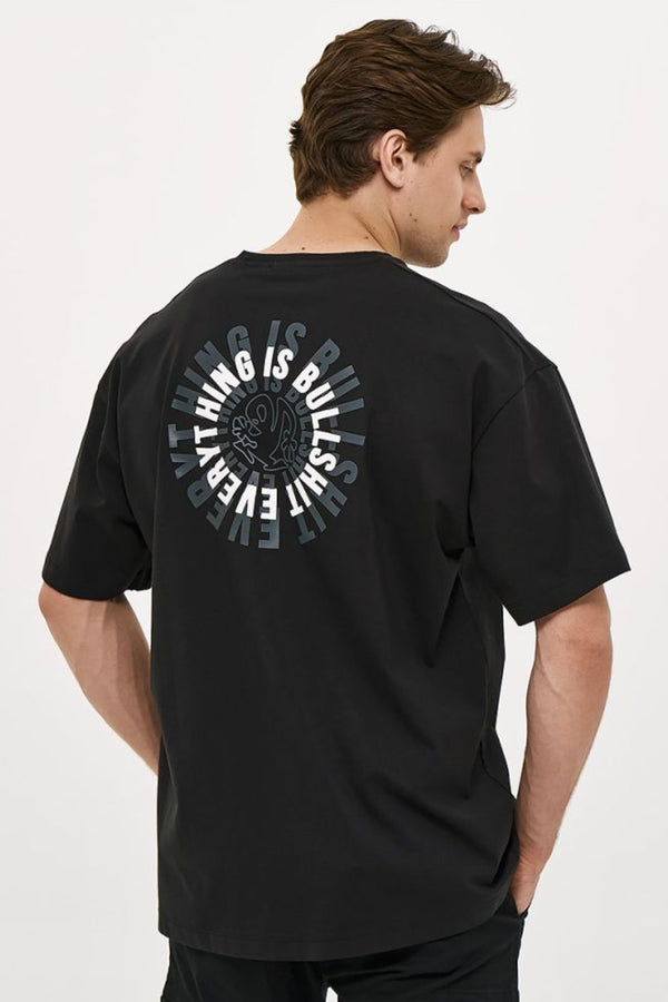 Brokers Ανδρικό T-Shirt σε Άνετη Γραμμή Μαύρο με Τύπωμα στην Πλάτη