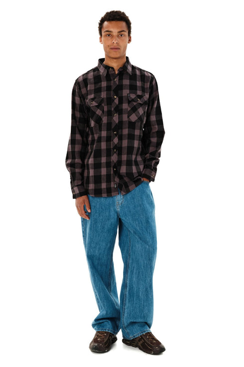 Emerson Ανδρικό Φανελένιο Πουκάμισο Μοβ-Μαύρο
