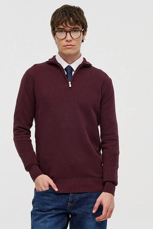 Ανδρική Πλεκτή Μπλούζα Half Zip Μπορντό Brokers