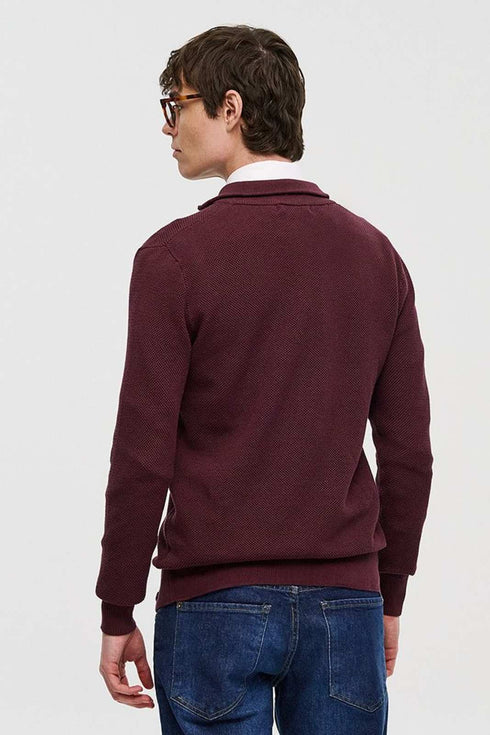 Ανδρική Πλεκτή Μπλούζα Half Zip Μπορντό Brokers