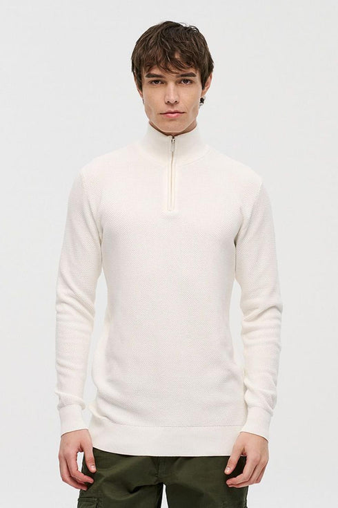 Ανδρική Πλεκτή Μπλούζα Half Zip Εκρού Brokers
