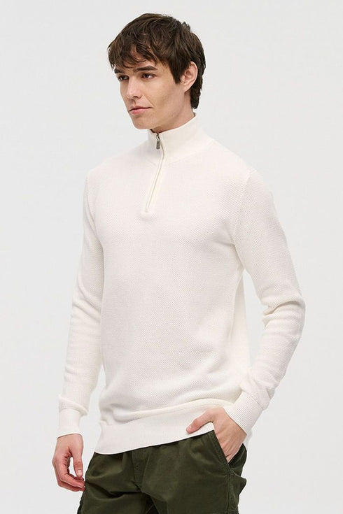 Ανδρική Πλεκτή Μπλούζα Half Zip Εκρού Brokers