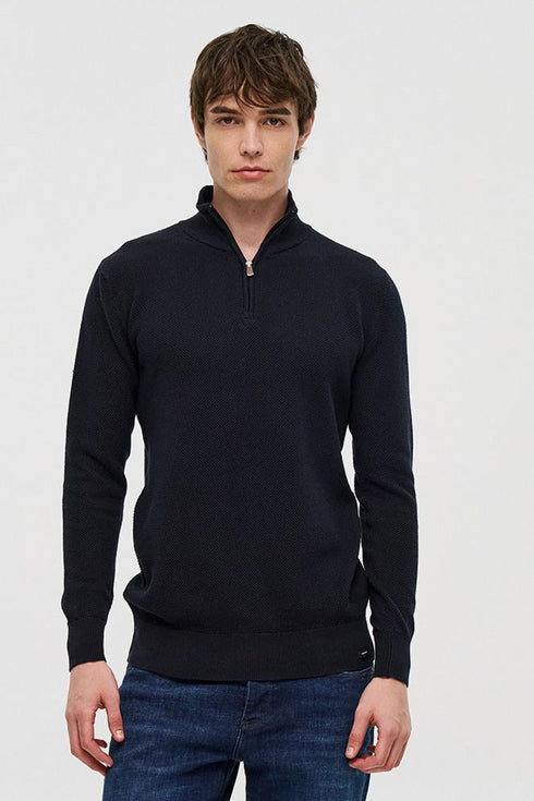 Ανδρική Πλεκτή Μπλούζα Half Zip Μπλε Brokers