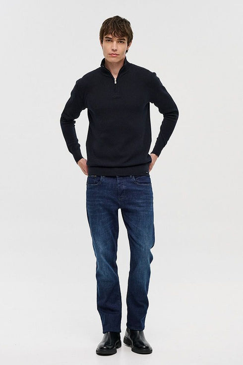 Ανδρική Πλεκτή Μπλούζα Half Zip Μπλε Brokers