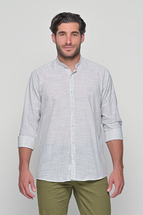 Ανδρικό Πουκάμισο με Μάο Γιακά Μπεζ Ριγέ NCS