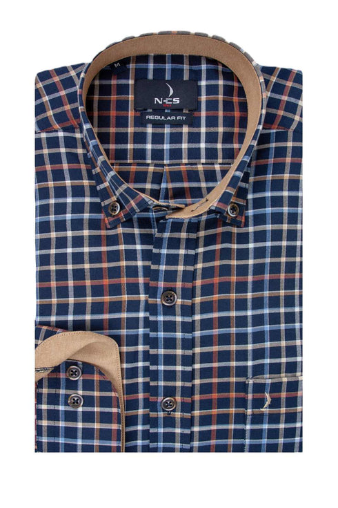 Ανδρικό Μακρυμάνικο Πουκάμισο Μπλε-Μπεζ Καρό NCS