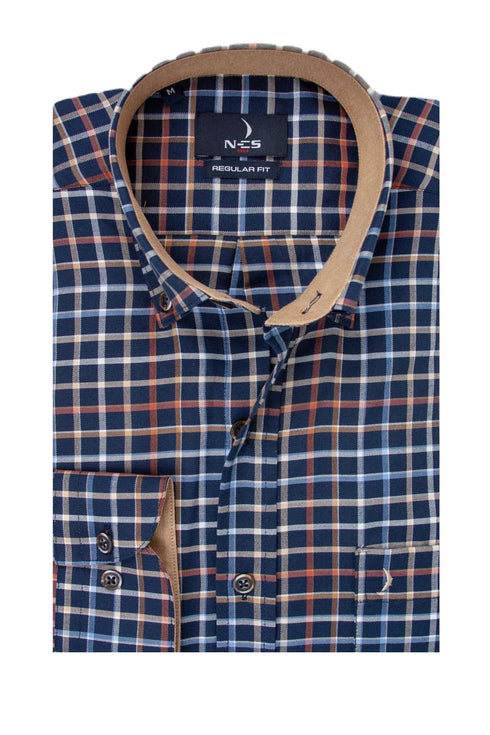 Ανδρικό Μακρυμάνικο Πουκάμισο Μπλε-Μπεζ Καρό NCS