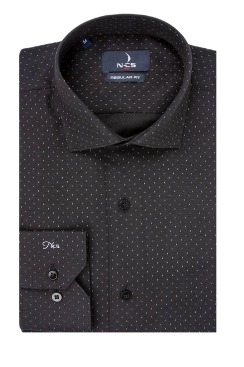 Ανδρικό Πουκάμισο Μαύρο με Μικροσχέδιο Γκρι NCS