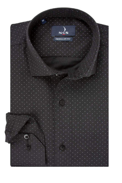 Ανδρικό Πουκάμισο Μαύρο με Μικροσχέδιο Γκρι NCS